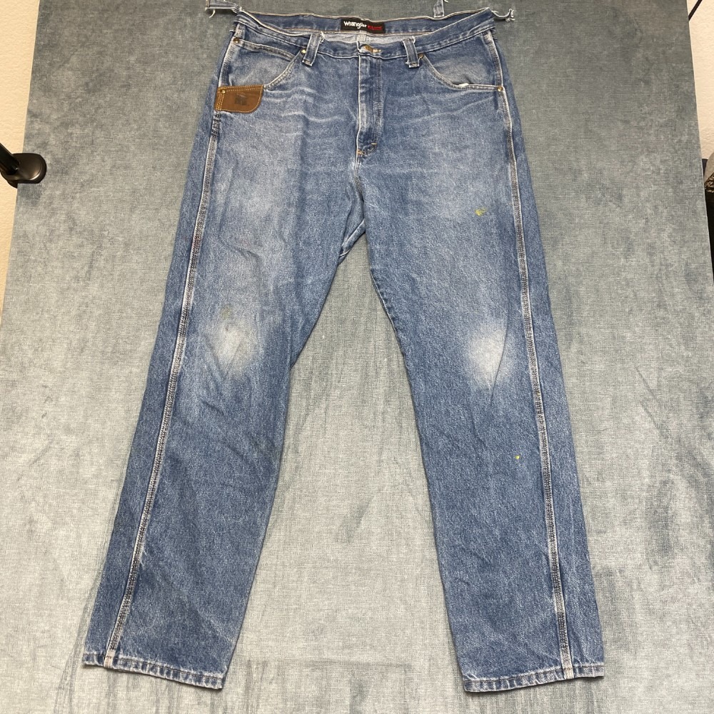 Wrangler Riggs Workwear Jeans Mens 38x34 Blue Denim Cotton Straight Leg Zip Fly